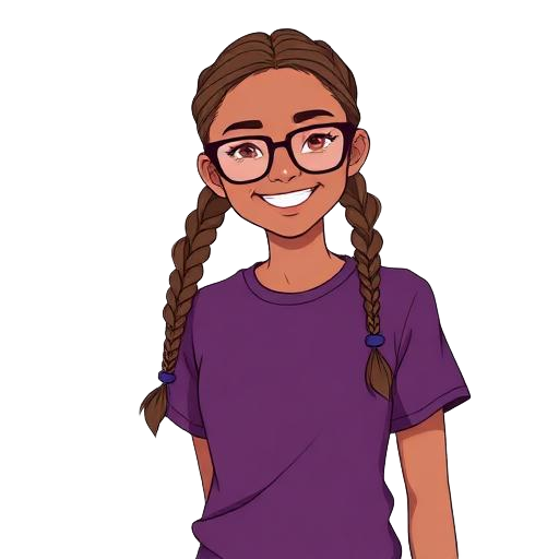 Teen with braids and glasses, purple shirt